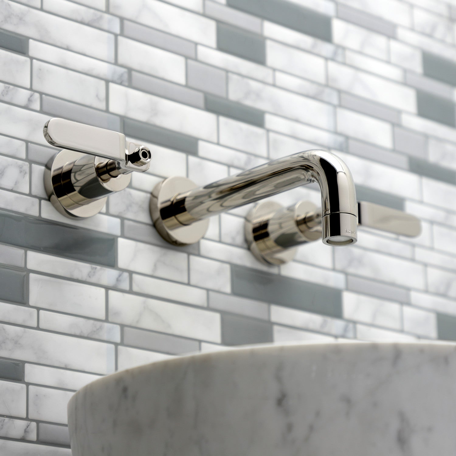 Kingston Sona KS8126KL - Whitaker Double-Handle 3-Hole Wall Mount Bathroom Faucet, Polished Nickel — thumbnail 2